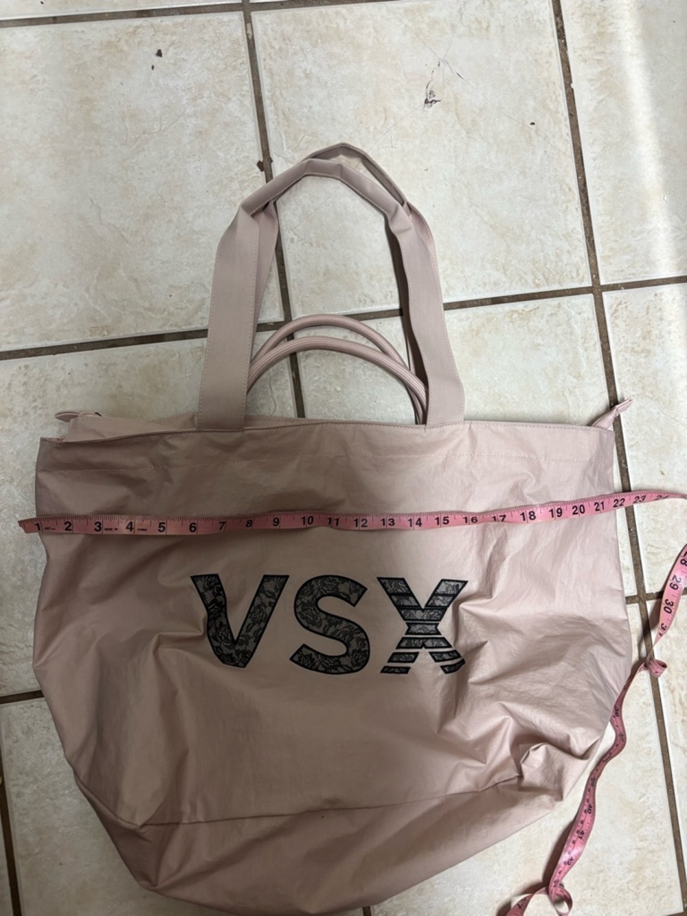 Victoria's Secret VSX Large Tote Bag Light Pink With Lace Black Logo - Picture 7 of 8